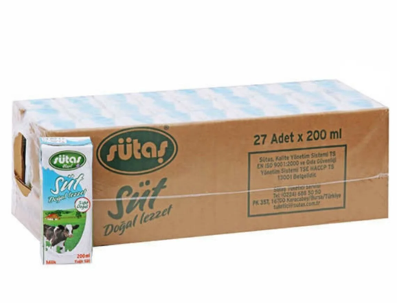 Sütaş Yarım yağlı Uht Süt 200 ml ( 27 adet )