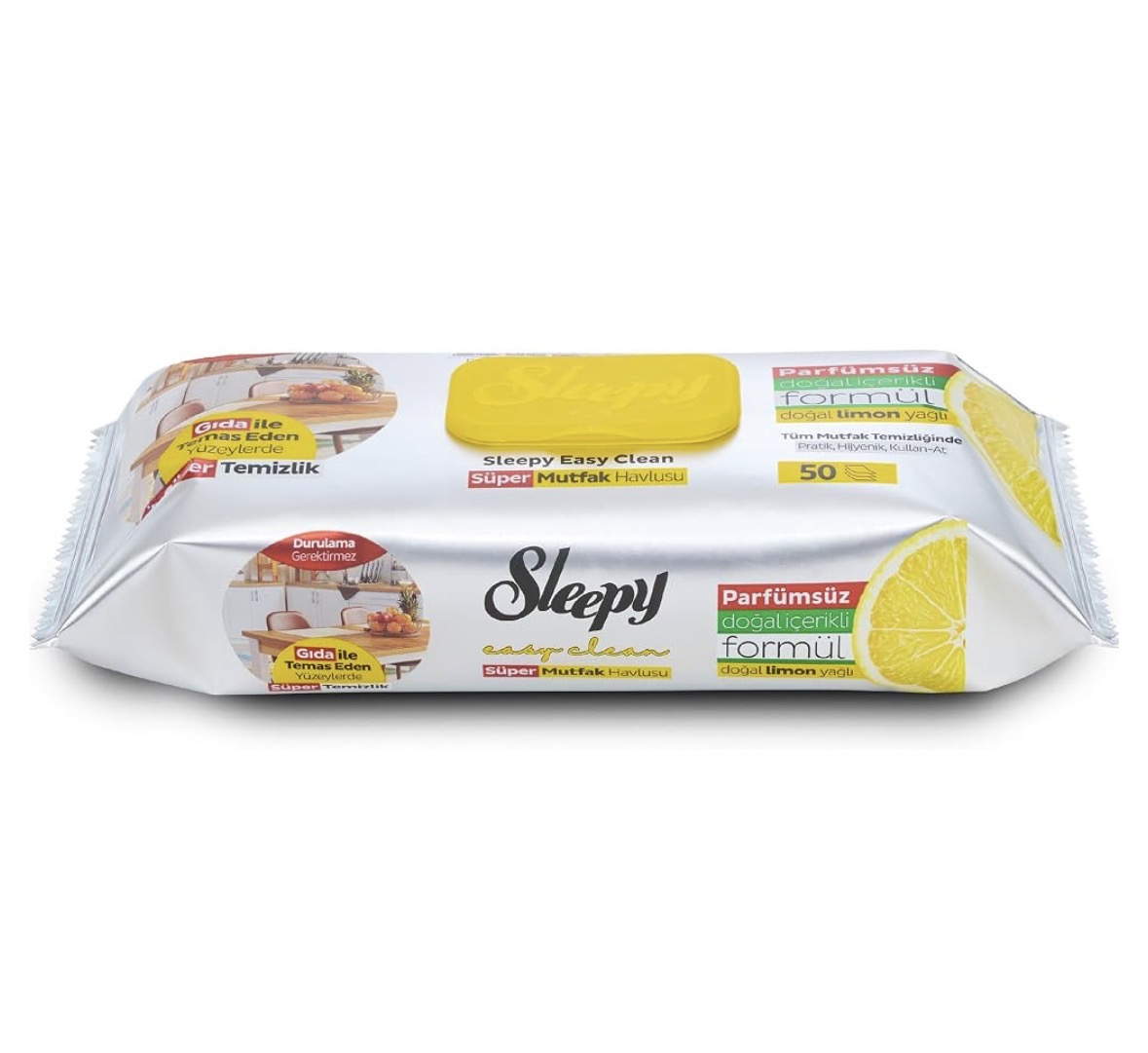 Sleepy Easy Clean Süper Yüzey Temizlik Mutfak Havlusu&Mendili Limon Yağlı 50 Yaprak