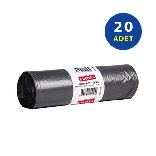 Koroplast Çöp Torbası Eko Endüstriyel Jumbo Boy 80x110  400gr  Siyah Tek Rulo 20 Adet
