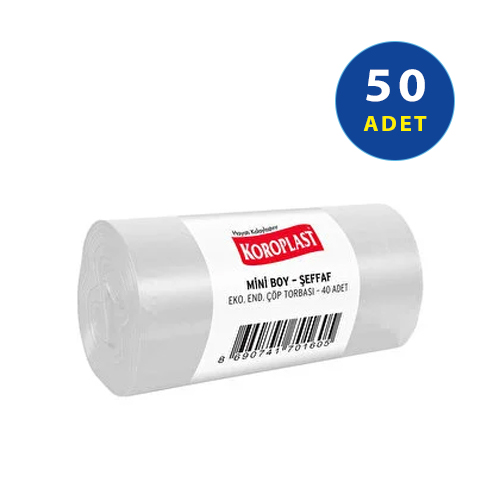 Koroplast Çöp Torbası Eko Endüstriyel Mini Boy 40 cm x 50 cm Şeffaf Tek Rulo 50 Adet