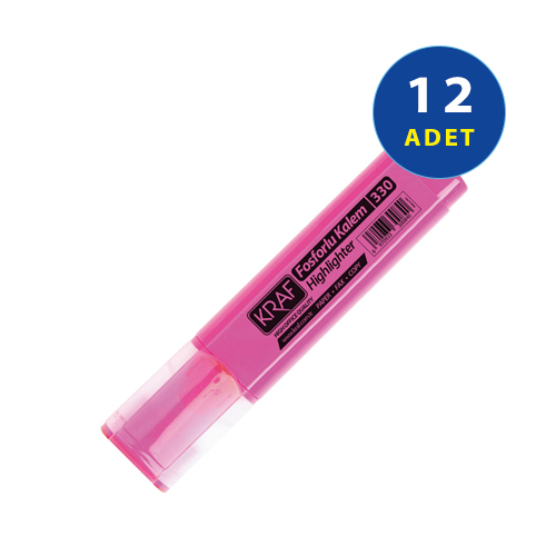 Kraf Fosforlu Kalem 330 Pembe 12 Adet