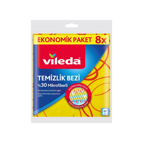 Vileda Sarı Temizlik Bezi Eko 8 Li (%30 Mikrofiberli) 158814