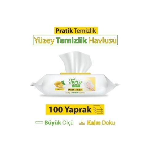 Baby Turco Pratik Yüzey Temizlik Havlusu Limon 100 Yaprak